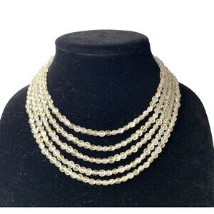 Vintage Germany Multi Strand Acrylic AB Bead Necklace Bib Fringe Choker